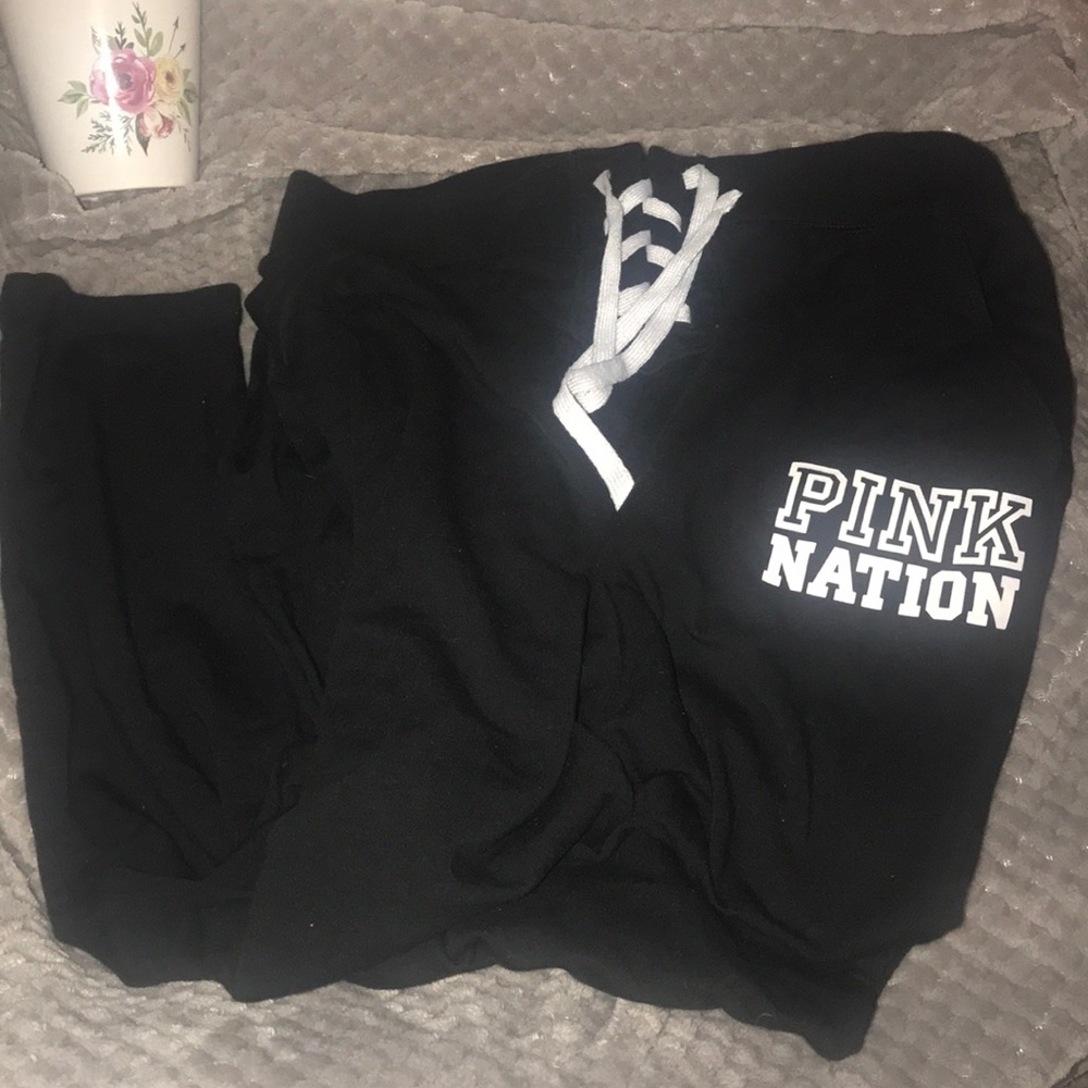 PINK black lace up jogging pants with pockets!